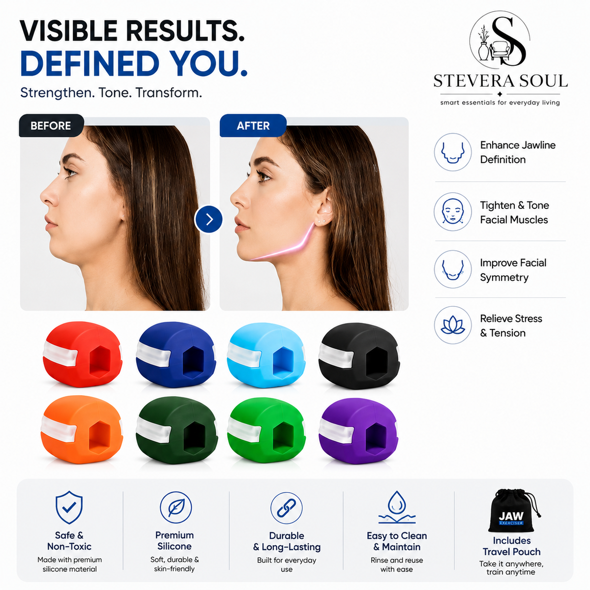 Jaw Exerciser Face Stress Ball Jawline Muscle Fitness Facial Toner Cheekbones Trainer Gym Exercise Equipment Silica Gel Lanyard