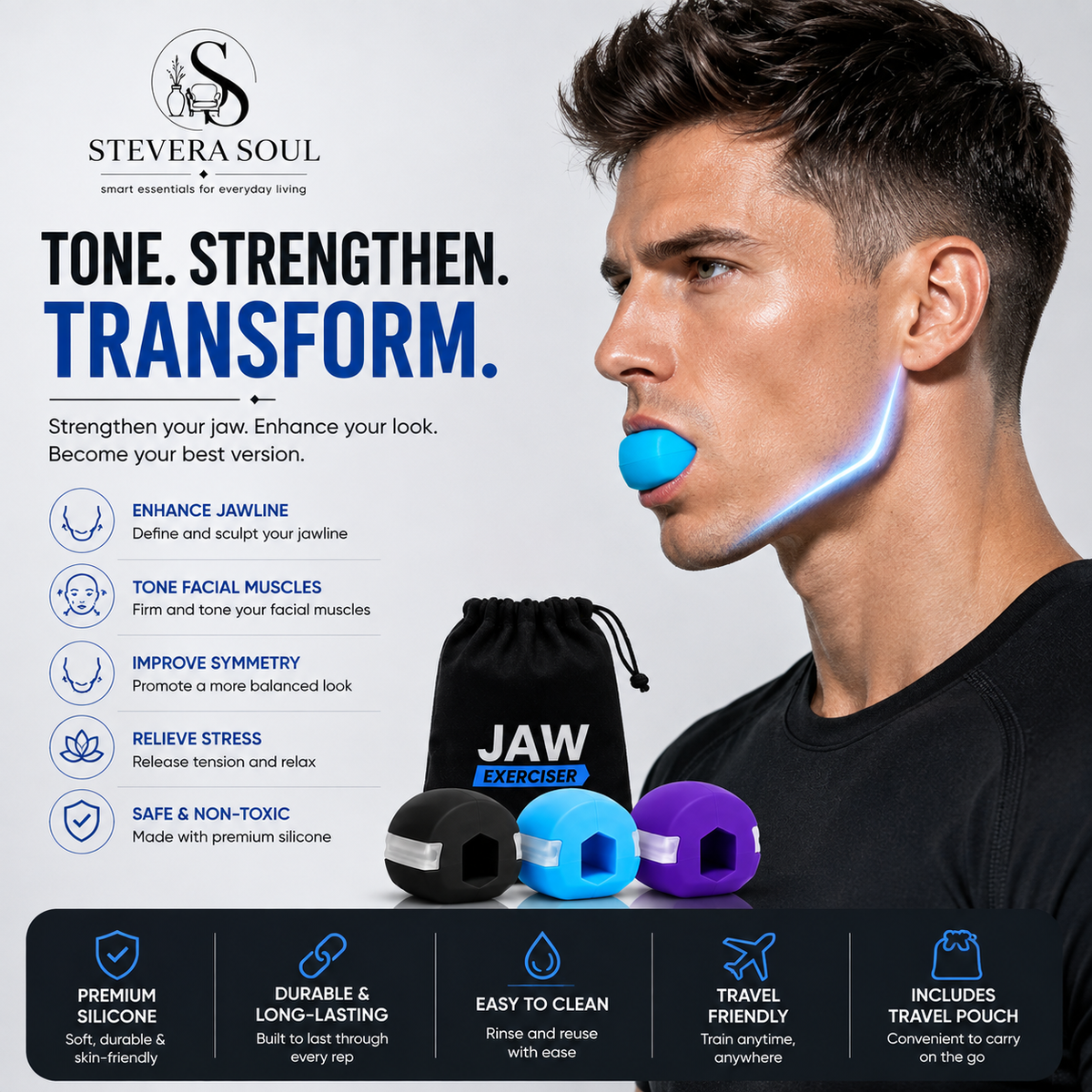 Jaw Exerciser Face Stress Ball Jawline Muscle Fitness Facial Toner Cheekbones Trainer Gym Exercise Equipment Silica Gel Lanyard
