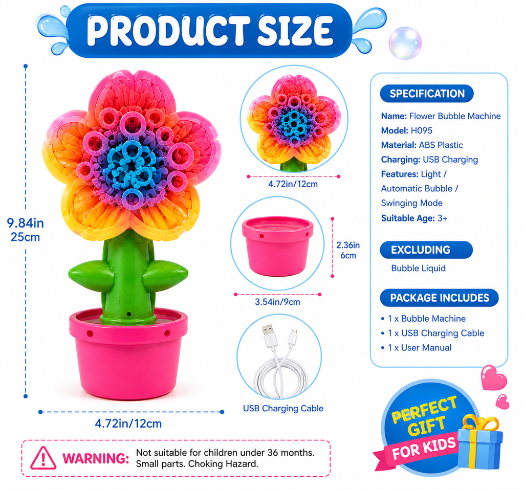 Handheld Sunflower Bubble Machine Automatic Flower Bubble Blaster Toy with Colorful LED Lights Kids Outdoor Party Play Toy Gift