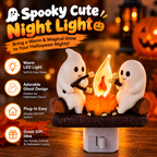 Geister-Lagerfeuer-Steckdosen-Nachtlicht, Halloween-Dekoration, niedliche, gruselige Marshmallow-Szenenlampe.