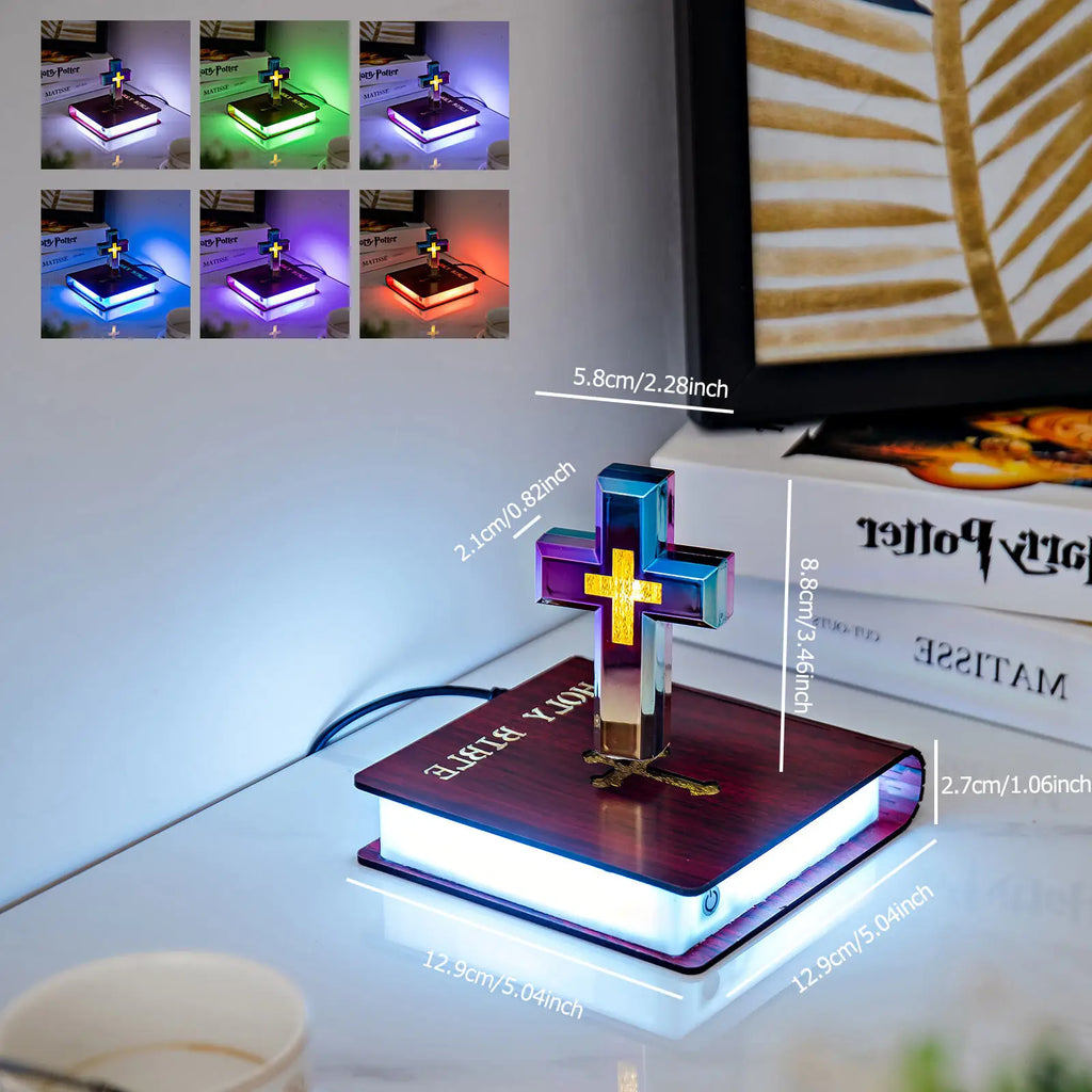 Innovative Technology Novelty Gifts Unique Home Decoration Automatic Rotating RGB Magnetic Levitating Floating Colorful Cross