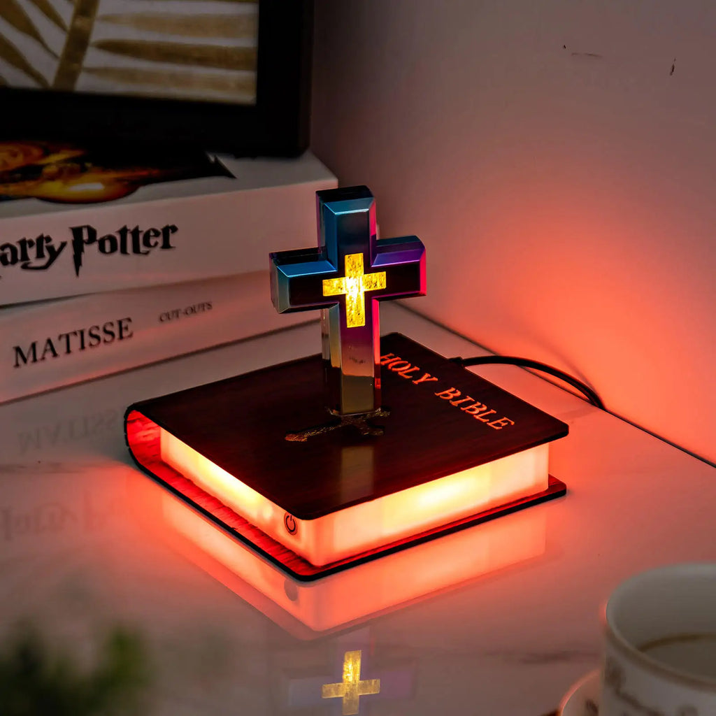 Innovative Technology Novelty Gifts Unique Home Decoration Automatic Rotating RGB Magnetic Levitating Floating Colorful Cross