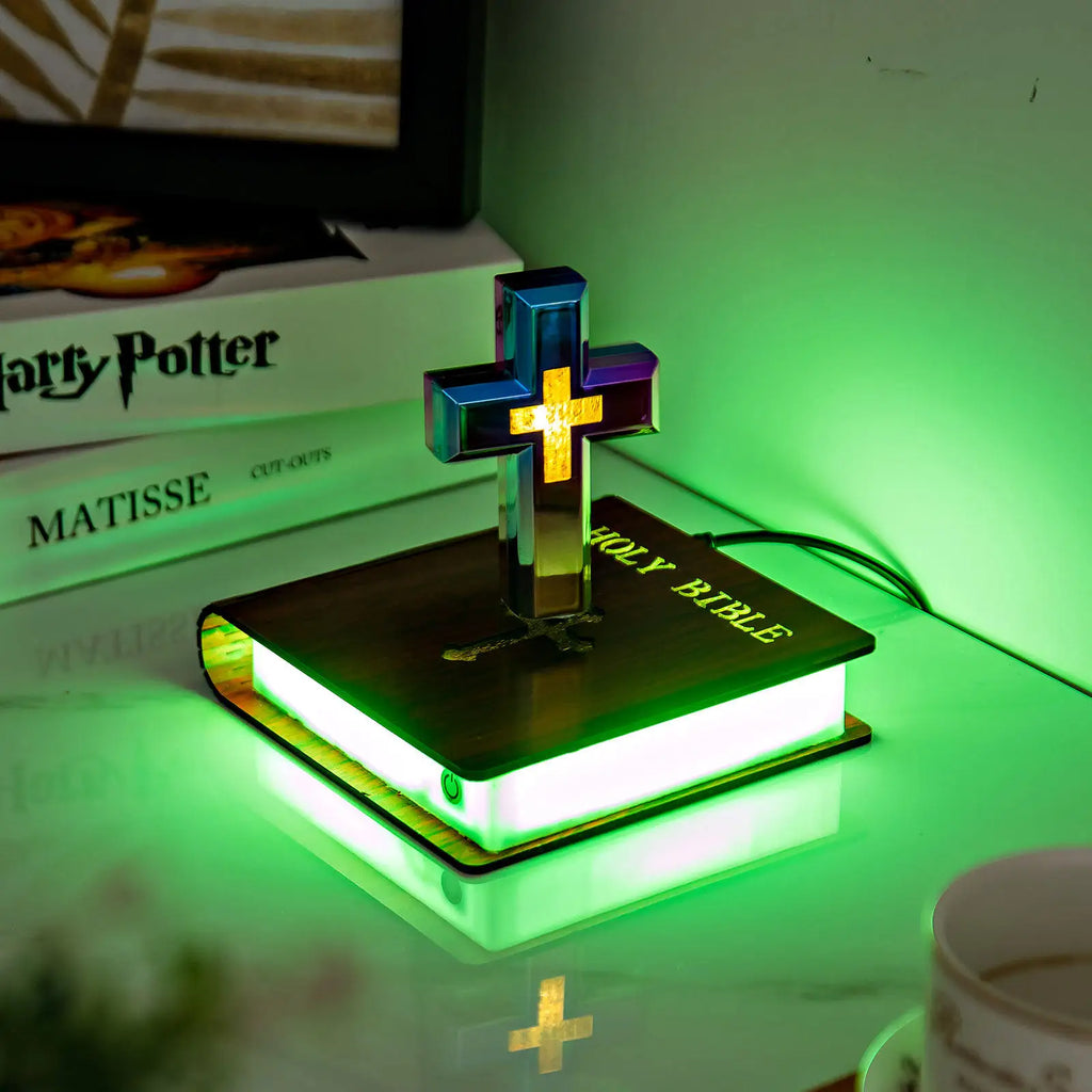 Innovative Technology Novelty Gifts Unique Home Decoration Automatic Rotating RGB Magnetic Levitating Floating Colorful Cross
