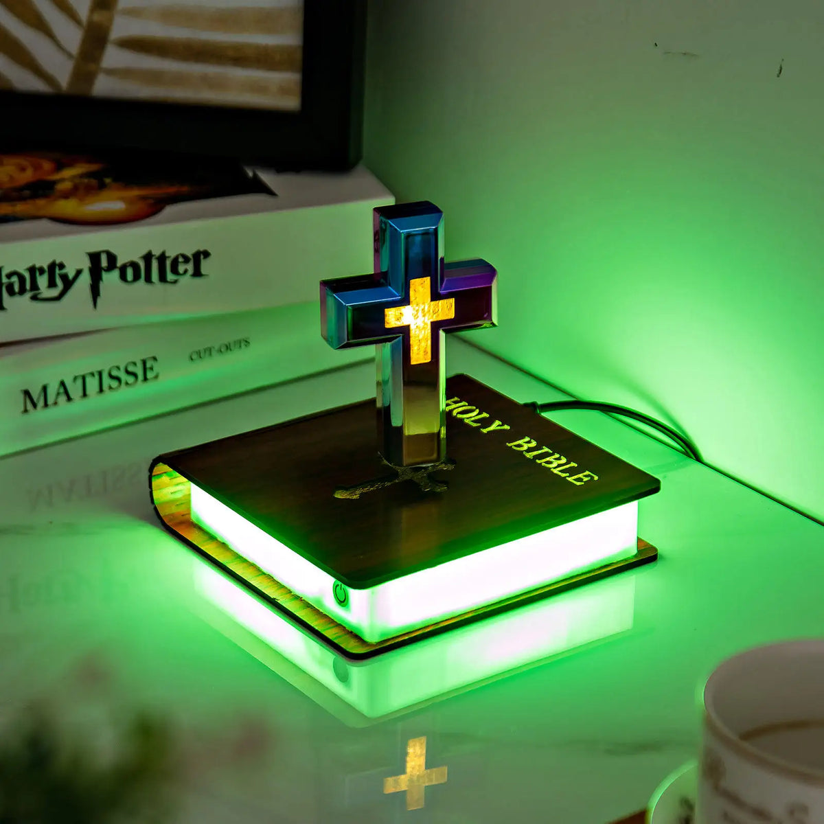 Innovative Technology Novelty Gifts Unique Home Decoration Automatic Rotating RGB Magnetic Levitating Floating Colorful Cross
