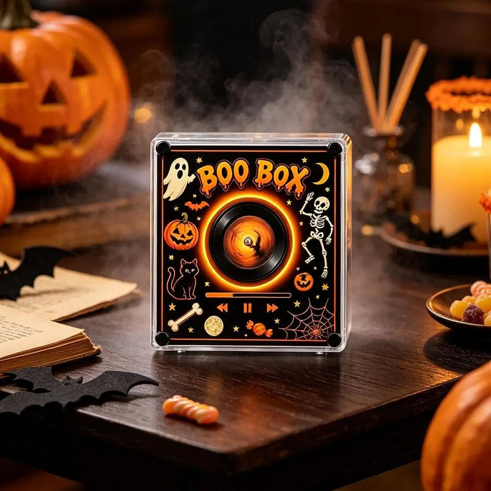 Weihnachtsgeschenk-Kühlschrankmagnet in Schallplattenspieler-Optik, LED-leuchtende Spieluhr-Dekoration mit 9 magnetischen NFC-Schallplatten, Halloween-Geschenk
