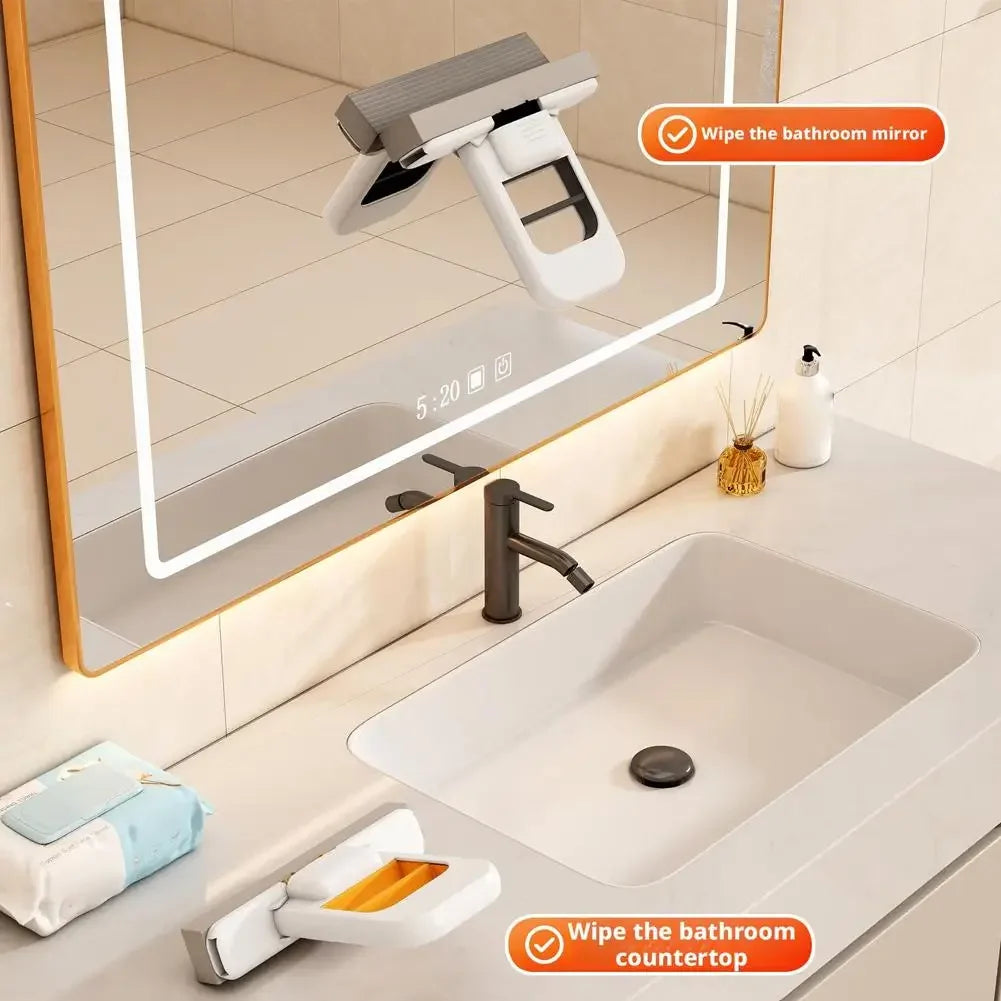 Mini Foldable Desktop Mop,Portable Self-Squeeze Short Mop, Push-Pull to Squeeze and Rinse Wet/Dry Cleaning for Kitchen Bathroom