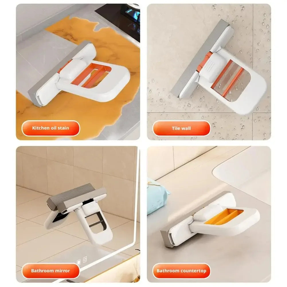 Mini Foldable Desktop Mop,Portable Self-Squeeze Short Mop, Push-Pull to Squeeze and Rinse Wet/Dry Cleaning for Kitchen Bathroom