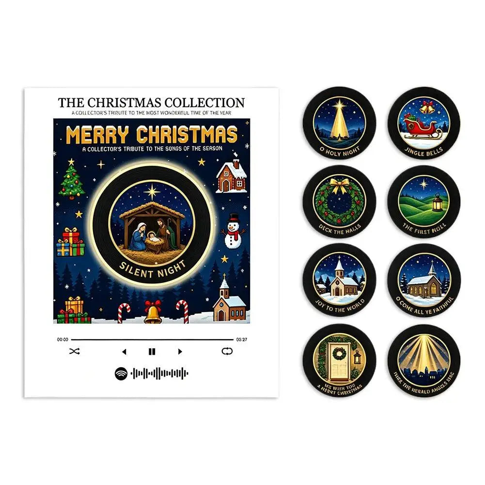 Weihnachtsgeschenk-Kühlschrankmagnet in Schallplattenspieler-Optik, LED-leuchtende Spieluhr-Dekoration mit 9 magnetischen NFC-Schallplatten, Halloween-Geschenk