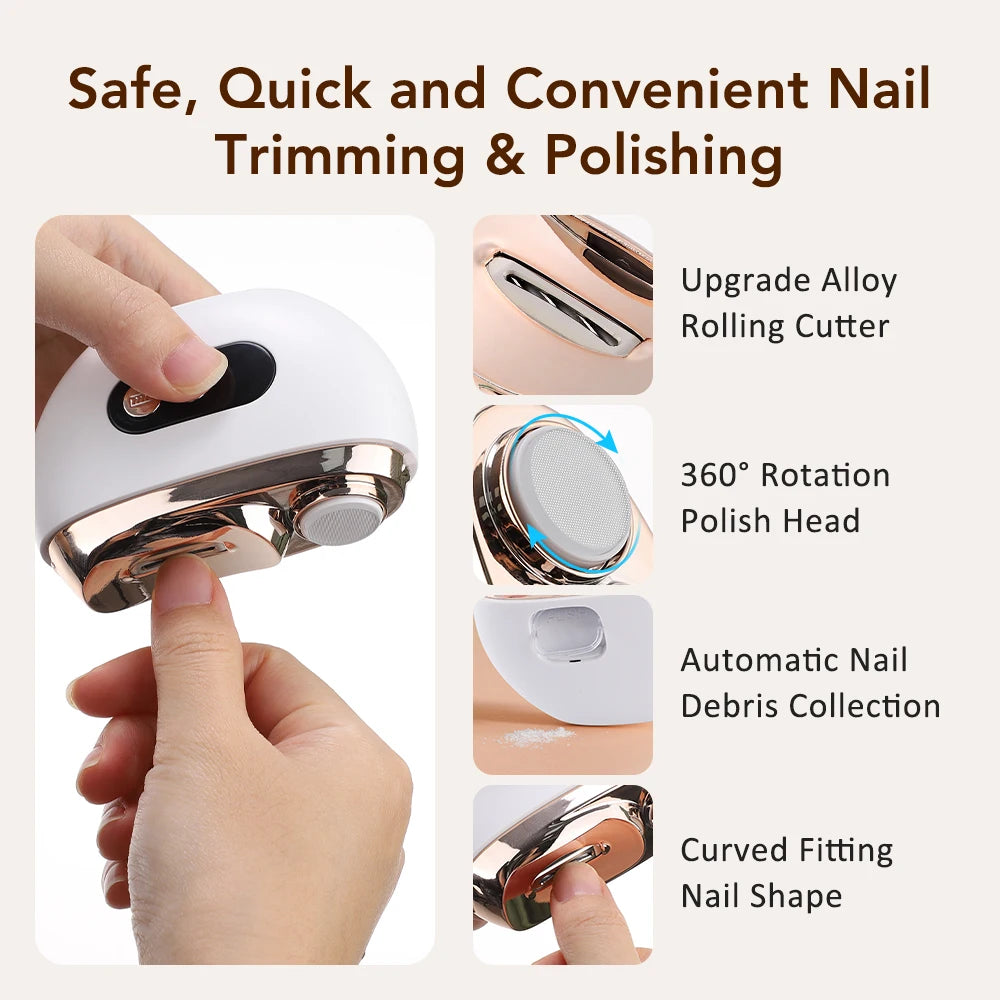 2 in 1 Multi-functional Electric Nail Clipper 3-Speed Nail Polishing with Light for Kids Adult