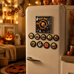 Weihnachtsgeschenk-Kühlschrankmagnet in Schallplattenspieler-Optik, LED-leuchtende Spieluhr-Dekoration mit 9 magnetischen NFC-Schallplatten, Halloween-Geschenk