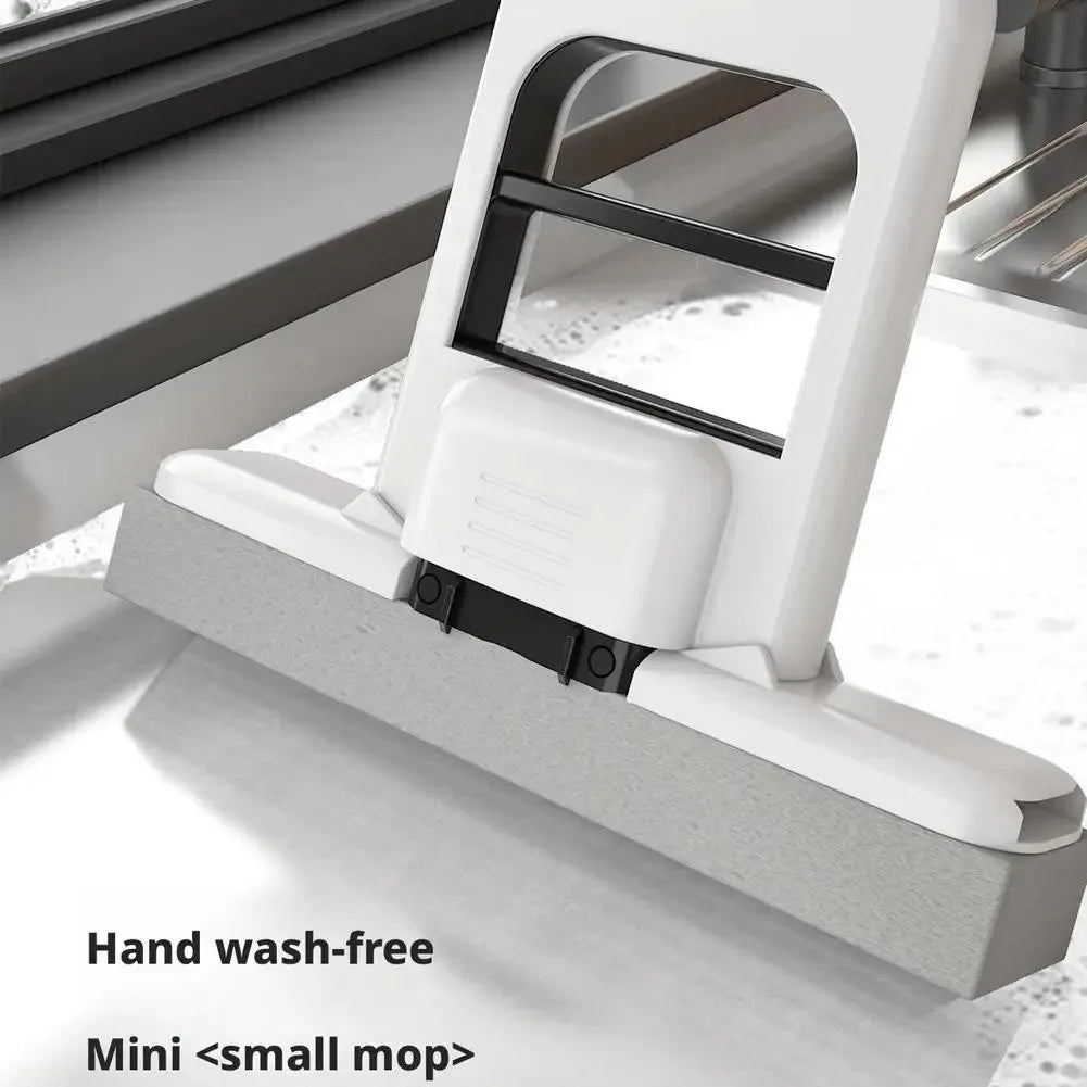 Mini Foldable Desktop Mop,Portable Self-Squeeze Short Mop, Push-Pull to Squeeze and Rinse Wet/Dry Cleaning for Kitchen Bathroom