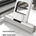 Mini Foldable Desktop Mop,Portable Self-Squeeze Short Mop, Push-Pull to Squeeze and Rinse Wet/Dry Cleaning for Kitchen Bathroom