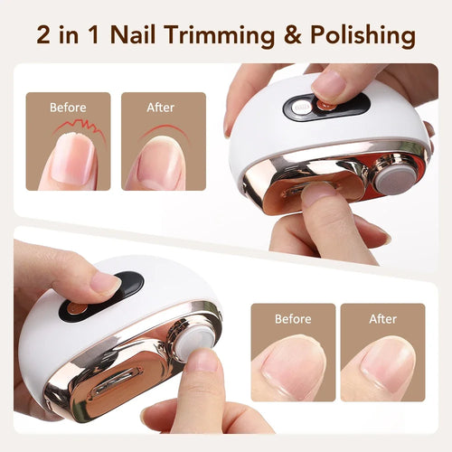 2 in 1 Multi-functional Electric Nail Clipper 3-Speed Nail Polishing with Light for Kids Adult
