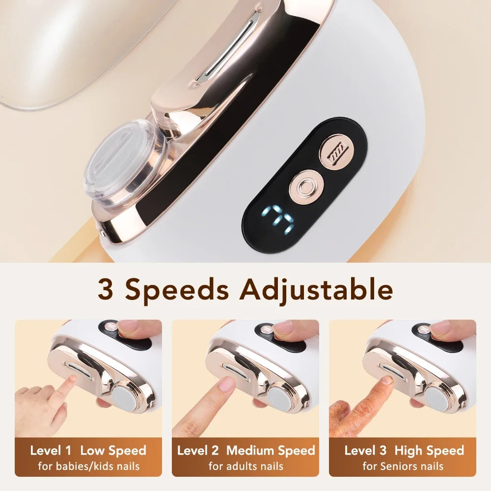 2 in 1 Multi-functional Electric Nail Clipper 3-Speed Nail Polishing with Light for Kids Adult