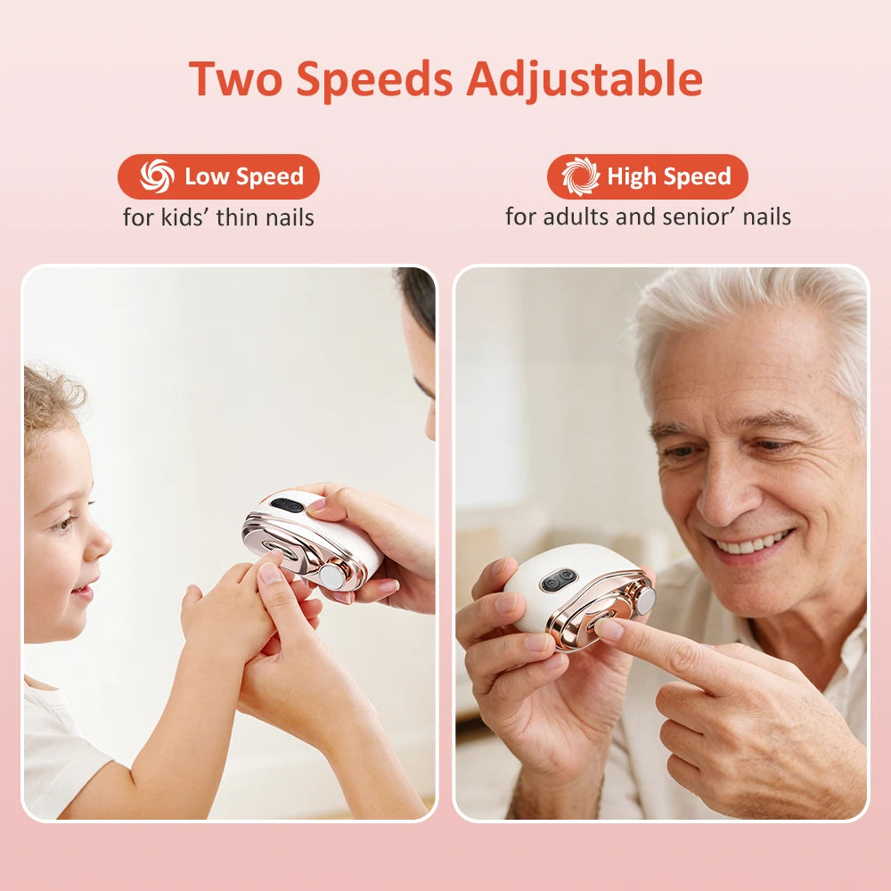 2 in 1 Multi-functional Electric Nail Clipper 3-Speed Nail Polishing with Light for Kids Adult