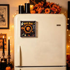 Weihnachtsgeschenk-Kühlschrankmagnet in Schallplattenspieler-Optik, LED-leuchtende Spieluhr-Dekoration mit 9 magnetischen NFC-Schallplatten, Halloween-Geschenk