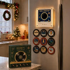 Weihnachtsgeschenk-Kühlschrankmagnet in Schallplattenspieler-Optik, LED-leuchtende Spieluhr-Dekoration mit 9 magnetischen NFC-Schallplatten, Halloween-Geschenk