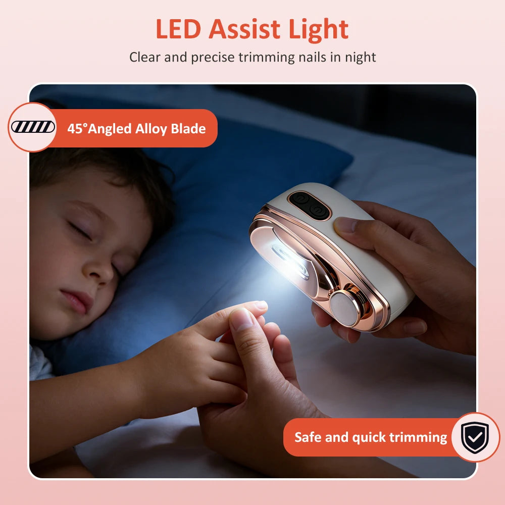 2 in 1 Multi-functional Electric Nail Clipper 3-Speed Nail Polishing with Light for Kids Adult