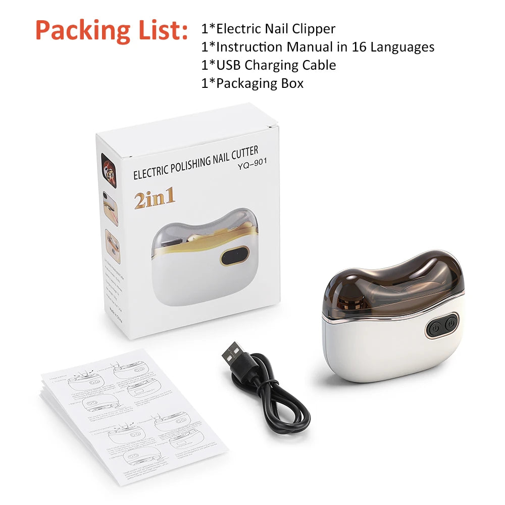 2 in 1 Multi-functional Electric Nail Clipper 3-Speed Nail Polishing with Light for Kids Adult