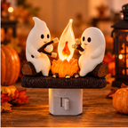 Geister-Lagerfeuer-Steckdosen-Nachtlicht, Halloween-Dekoration, niedliche, gruselige Marshmallow-Szenenlampe.
